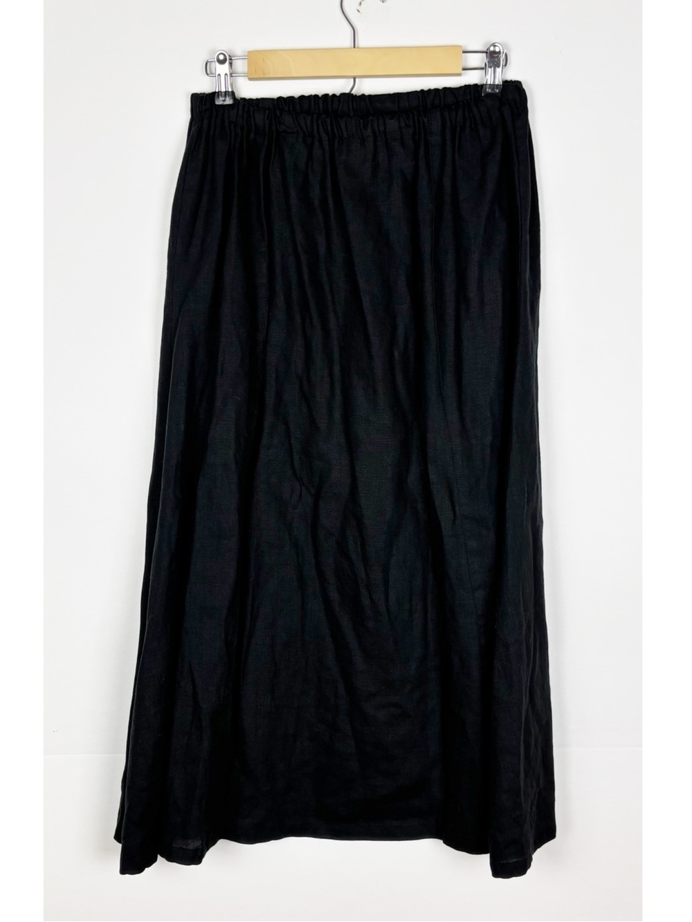 Two Wishes Linen Maxi Skirt Black Lagenlook Size Large Pull On A Line